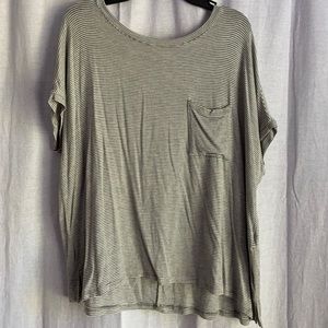 gray and white stripped shirt